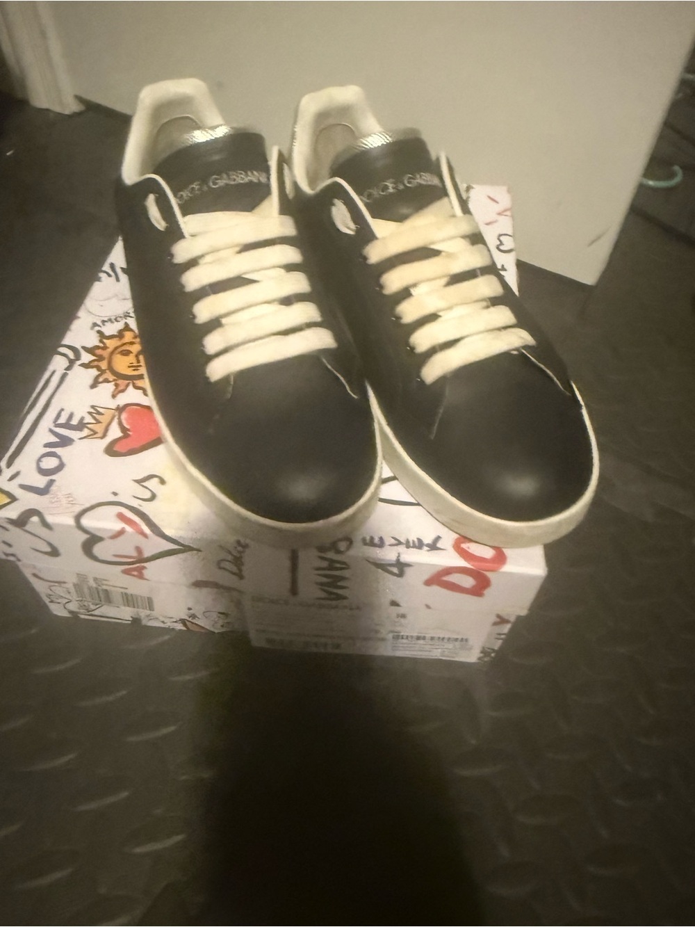 Dolce & Gabbana Black Sneakers with Cream Laces